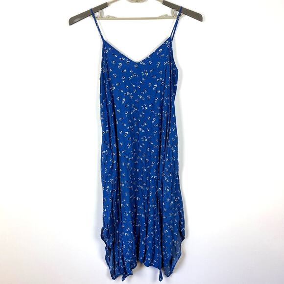 GAP Blue floral midi dress handkerchief hem sundress spaghetti strap 493764 - Picture 2 of 9